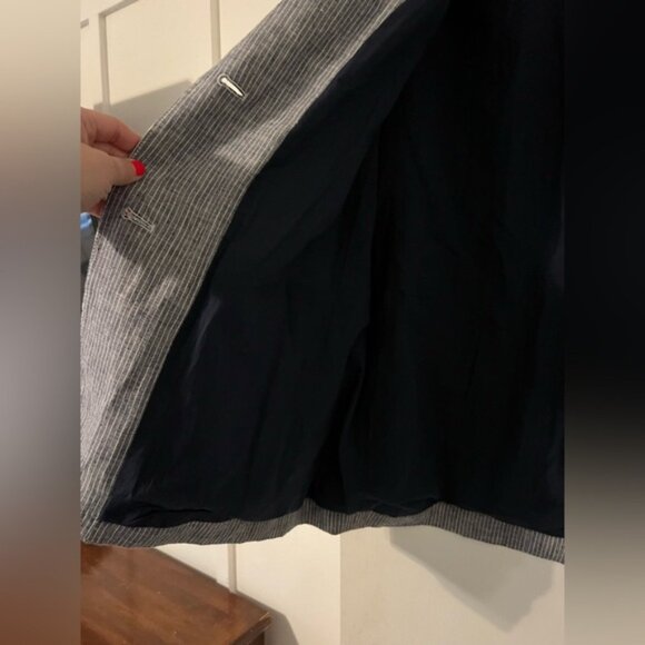 Everlane 100% Linen Gray Striped Blazer size 12 - Picture 6 of 8